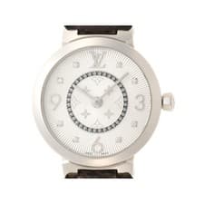 LOUIS VUITTON Tambour Slim PM Q12MG Watch Stainless Leather Silver Quartz Silver