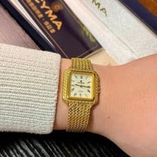 CYMA Swiss Made Vintage Tank Style Watch Gold Mesh Roman Dial Quartz 1980s