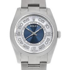 ROLEX Oyster perpetual 116000 Silverx blue concentric V Number second hand mens