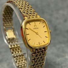 Omega Vintage Gold Square Quartz Ladies Watch, Used, Working