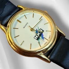 HKS Quartz Watch Black Leather Gold Japan Movt Used Authentic