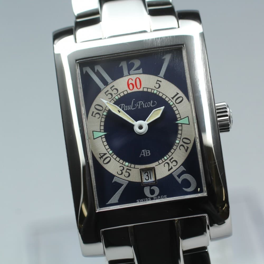 Near MINT Paul Picot American Bridge 4077 Black Tank Quartz Ladies Watch w/ Box