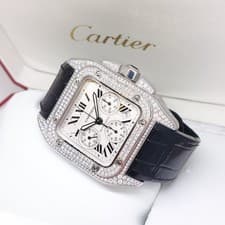 Cartier Silver Diamonds Set Santos 100 XL Chronograph REF: W20090X8 (2015)
