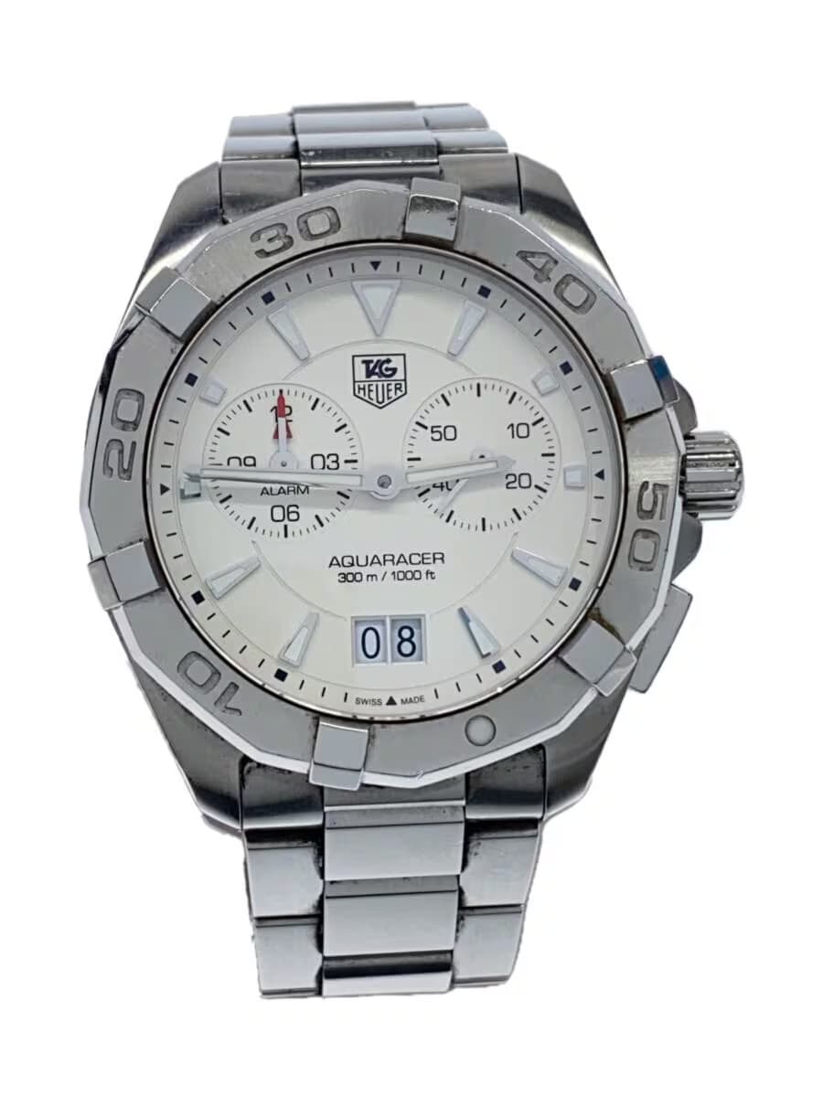 TAGHeuer Aquaracer 300M Alarm QZ SS 41mm Digital Stainless WHT SLV SS