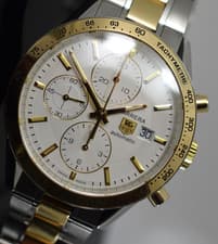 tag heuer carrera cv2050 chronograph 18k gold steel box papers 1 yr gtee rare