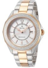 Bulova Precisionist 98R163 Womens Two-Tone Round Silver Dial Date Diamonds Watch