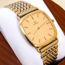 OMEGA DeVille Quartz Watch Gold Dial Tonneau Vintage Cleaned New Battery Working