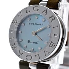 [N MINT] BVLGARI B.zero1 BZ22S 12P Diamond Blue Shell Dial Ladies Qz Watch JAPAN