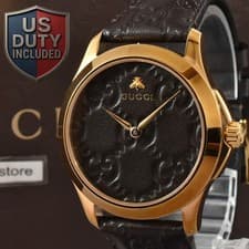 Gucci 126.4 G Timeless Watch Quartz 38mm Men Black Dial Swiss Made Round Vintage