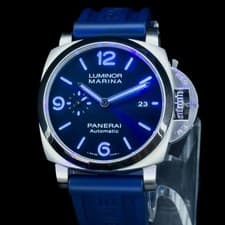 2022 Panerai Luminor Marina PAM01313 44mm Blue Sun-Brushed Dial, B+P Excellent