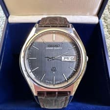 Seiko Grand Quartz Twin Box Men's Watch 9943-8010 Gray Leather Vintage Pre-Owne