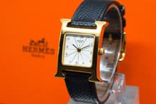 Vintage HERMES H Watch HH1.201 Quartz Women's Watch 21mm Gold Black "E" From JPN