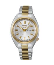 Seiko 5 Sports SRE024 SNXS 32mm Two Tone Steel Silver Dial Automatic Wrist Watch