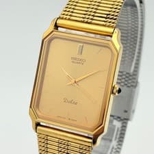 Seiko Dolce Square Men's Dress Watch 7731-5210 Gold Dial Tested