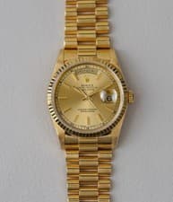 1993 Rolex Day-Date 18238 Champagne Stick Dial President Men's 18k Gold Watch