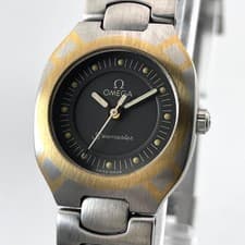 OMEGA Seamaster Polaris 53312366 Quartz Black Dial Ladies Watch SS Gold 22mm