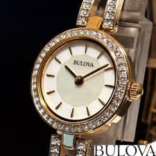 BULOVA Women's Watch Gold Tone Mother of Pearl Dial Quartz 30M Dress Watch