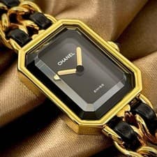 CHANEL Premiere L H0001 Quartz Wristwatch Black Dial Serviced Clean GP Case