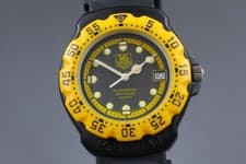 *Near MINT* Vintage TAG Heuer 380.513/1 Black & Yellow Date Men's Quartz Watch
