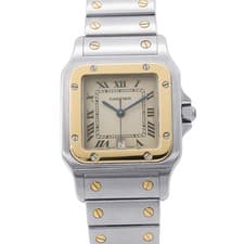 CARTIER Santos Galve LM 41mm 29mm Steel 18K Yellow Gold White Dial W20011C4