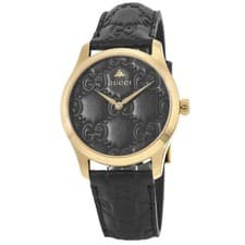 Gucci G-Timeless YA1264034 38mm Quartz Watch – Black Dial with Leather Strap
