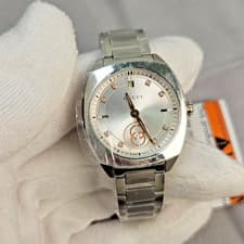 Gucci Interlocking G Quartz 29mm Silver Diamond Dial Pink Gold Ladies Watch NEW