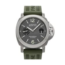 Panerai Luminor Marina Titanium Auto 44mm Grey Dial Khaki Green Rubber PAM 91