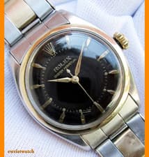 50's Rolex Oyster Perpetual Semi Bubbleback 14K Gold/SS Black Dial 6635 Bracelet