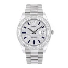 Rolex Day-Date II Watch 41MM Diamond Pave Index Hour Markers Dial White Gold