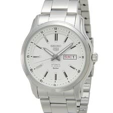SEIKO SNKP09K1 Automatic Mens Wristwatch Stainless Steel White Dial Timepiece