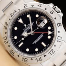 2005 ROLEX MENS EXPLORER II 16570T NO HOLES BLACK DIAL STEEL GMT OYSTER WATCH