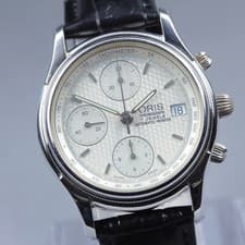 Near MINT ORIS Chronograph 7415 Date Silver Dial Auto 38mm Men's Watch