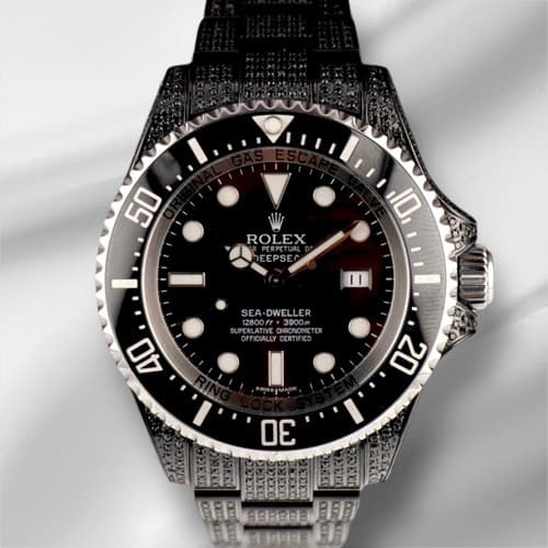 Rolex Deep Sea-Dweller Date 44mm Black Iced Out 5ct Diamonds Steel Watch 116660