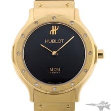 HUBLOT MDM Classic Diamond 1280.100.3.044 Quartz Black Dial Yellow Gold Womens