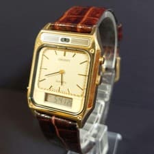 Orient Vintage Digital Analog Double Face Gold Quartz Watch I969403-40 Leather