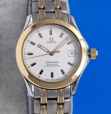 Mens Omega Seamaster 18K Gold SS Automatic Chronometer watch White Dial 2301.21