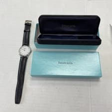 Tiffany & Co. Watch 33mm White Dial Black Leather band box & original receipt