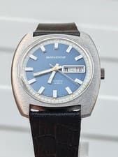Vintage Sandoz 1782Z-84-8 Automatic 25J Blue Dial Steel Date 1970s 37mm Men's Wa