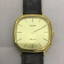 Waltham Maxim Octagonal Quartz Watch / 31.5mm / Gold Dial Leather SwissMade