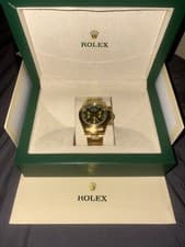 Rolex Style Gold Metal Wristwatch Green Analog Round Polished with Original Box