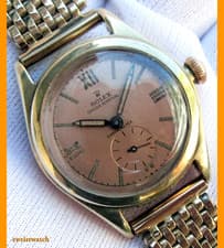 VTG 40's Rolex Oyster Perpetual Bubbleback Solid 9K Gold Salmon Sub Second Dial