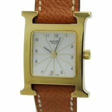 HERMES Ladies Watch H Watch GP x Leather Brown x White J Mark LW391 from JAPAN