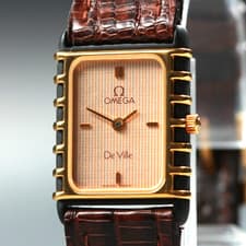 [Near MINT] Vintage 1984 OMEGA De Ville Cal.1450 Quartz Black Gold Women's Watch