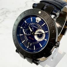 VERSACE Watch V Race Dual Time Guilloche Blue Black Authentic From Japan