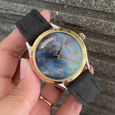 RARE ORIENT President EV0H-A00 Day Date Blue Sky Dial MOP Automatic Roman Dress