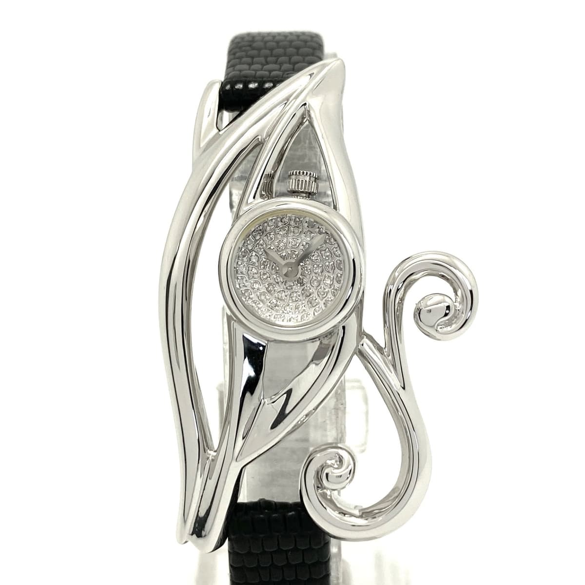 The Nishiogi Udjatai Quartz silver diamond Seconds Hand Leather Mint condition