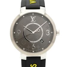 LOUIS VUITTON WATCH TAMBOUR Q1DM0 QUARTZ GRAY DIAL STAINLESS STEEL/RUBBER MEN'S