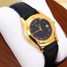 GUCCI 5400L Quartz Watch Black Dial Gold Case Roman Vintage Cleaned Working