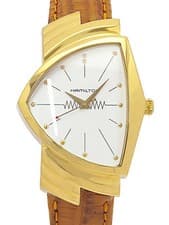 HAMILTON Ventura H24301511 H50xW32mm Silver Dial Yellow Gold Plated Box #T444