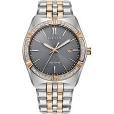 Citizen Men's Watch Corso Diamond Grey Dial Two Tone Steel Bracelet BM7646-55H